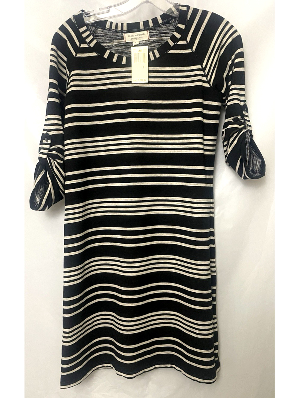 Max Studio Weekend Womens Dress Sz S Black Striped 3/4 Sleeve Rayon Blend